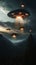 Dramatic depiction of a UFO fleet in the night sky signaling a possible alien encounter