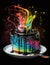 dramatic dynamic food photography bizarre colorful cream chocolate cake generative AI