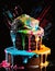 dramatic dynamic food photography bizarre colorful cupcake generative AI