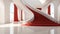 Dramatic Elegance: White Room with Red Curtains and Stairway with Red Carpet, Generative AI