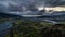 Dramatic evening over volcanic mountains in Iceland. Time lapse