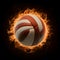 Dramatic fiery volleyball commands attention against intense black backdrop