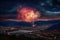 dramatic fireworks display over mountain range