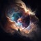 Dramatic formation of colourful bright clouds in the dark cosmic sky