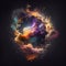 Dramatic formation of colourful bright clouds in the dark cosmic sky