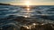 Dramatic golden beach sunset sky and tropical sea background. Generative Ai