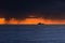 Dramatic horizon at the baltic sea with a fishing ship