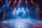 Dramatic Illuminated Empty Stage with Blue and Orange Lights, Smoke Effect in Theater or Concert Hall