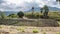 Dramatic image of greenhouse shade farm on the mountain countryside of fields and farms in the caribbean, dominican republic.