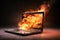 Dramatic Image of a Laptop Engulfed in Flames, Symbolizing Tech Troubles and Digital Disasters, created with Generative AI