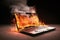 Dramatic Image of a Laptop Engulfed in Flames, Symbolizing Tech Troubles and Digital Disasters, created with Generative AI