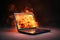 Dramatic Image of a Laptop Engulfed in Flames, Symbolizing Tech Troubles and Digital Disasters, created with Generative AI