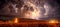 Dramatic image of a powerful lightning bolt streaking across the sky, striking behind a warehouse building