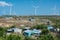 Dramatic image of wind powered turbines on the caribbean coast of the dominican republic.