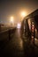 Dramatic industrial vintage river bridge scenery at night