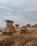 Dramatic landscape in Drumheller Hoodoos, Alberta with tall sandstones