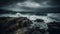 A dramatic landscape photo of a stormy sky over a dark and moody ocean created with Generative AI