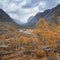 dramatic landscape valley of the river Man in in the province of Rogaland Norway in autumn in cloudy weather