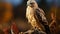 Dramatic Lighting: Majestic Hawk Perched On Brown Stem