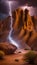 Dramatic Lightning Strikes Over Towering Desert Rock Formations