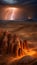 Dramatic Lightning Strikes Over Towering Desert Rock Formations