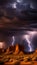 Dramatic Lightning Strikes Over Towering Desert Rock Formations