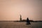 Dramatic and moody view of a luxurious yacht sailing in front of the Statue of Liberty in New York