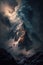 Dramatic mountain with clouds. Generative AI