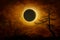 Dramatic mystical background â€“ total eclipse of glowing full moon in dramatic dark red sky. Halloween background. Total lunar