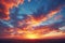 A dramatic orange and pink clouds formation over a flat, barren desert landscape, lit by the setting sun, creating an awe-