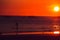 Dramatic orange sea sunset with boats. Summer time. Travel to Philippines. Luxury tropical vacation. Boracay paradise island.