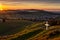 Dramatic Panorama Easter Sunday Morning Sunrise With Cross On Hill