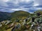 Dramatic panorama view over a mountain restaurant to Le Hohneck mountain