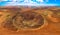 Dramatic panoramic aerial view of the crater of the volcano Calderon Hondo near Corralejo