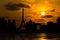 Dramatic Paris skyline with sunset