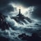 A dramatic photo showcases a lone lighthouse against a stormy coastal backdrop.