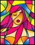 Dramatic portrait attractive girl with styling violet hair in stained glass style