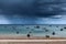 Dramatic rainstorm over a bay