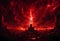 Dramatic religious background - hell realm, bright lightnings in dark red