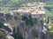 Dramatic rock formations with monastery in Meteora, Greece