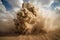dramatic sand explosion, with clouds of dust and debris flying into the air