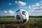 Dramatic scene, soccer ball readied at corner kick line, fields texture adds depth