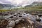 Dramatic scenery in the Romanian Alps, with stormy cloudscape