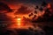 Dramatic seascape Coconut palm and vivid sunset in tropical illustration