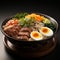 Dramatic Shading Ramen Bowl With Beef, Pork, And Vegetables