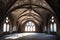 dramatic shadows cast by gothic arches on ceiling