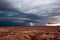 Dramatic shelf cloud ahead of a line of severe thunderstorms.