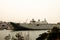 A dramatic shot of the Australian navy battleship at the Sydney Harbour