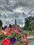 Dramatic skies over church in summer