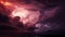 Dramatic sky, dark night, thunderstorm, bright flash, spooky atmosphere generated by AI